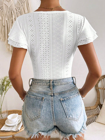 Women's Double-Layered Ruffle Hem Bodycon Bodysuit