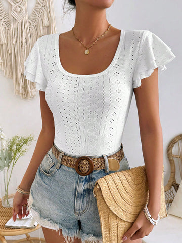 Women's Double-Layered Ruffle Hem Bodycon Bodysuit