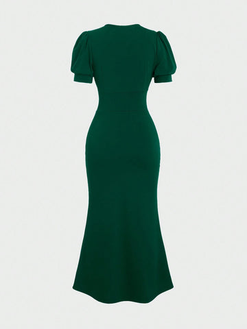 Women's Elegant Slim Fit Short Sleeve Solid Color Summer Dress
