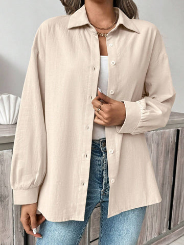 Frenchy Women's Fall Winter Casual Open Front Oversized Textured Fabric Commuter Shirt,Cotton