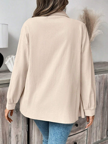 Frenchy Women's Fall Winter Casual Open Front Oversized Textured Fabric Commuter Shirt,Cotton