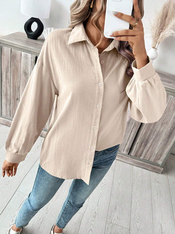 Frenchy Women's Fall Winter Casual Open Front Oversized Textured Fabric Commuter Shirt,Cotton