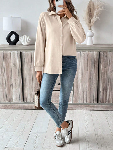 Frenchy Women's Fall Winter Casual Open Front Oversized Textured Fabric Commuter Shirt,Cotton