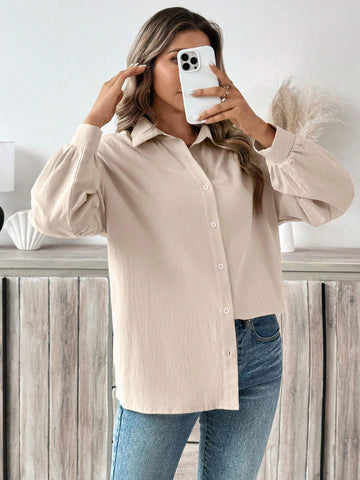 Frenchy Women's Fall Winter Casual Open Front Oversized Textured Fabric Commuter Shirt,Cotton