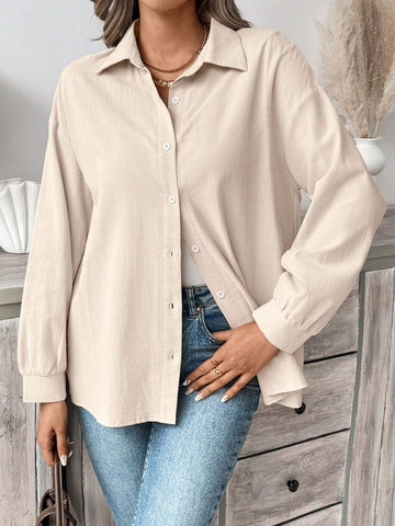 Frenchy Women's Fall Winter Casual Open Front Oversized Textured Fabric Commuter Shirt,Cotton