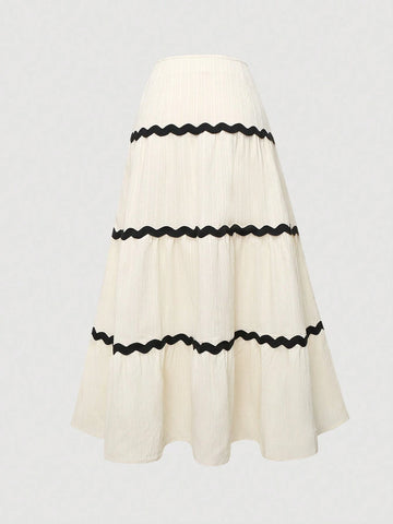 Frenchy Women's Fashion Color Block Wave Knee-Length Skirt