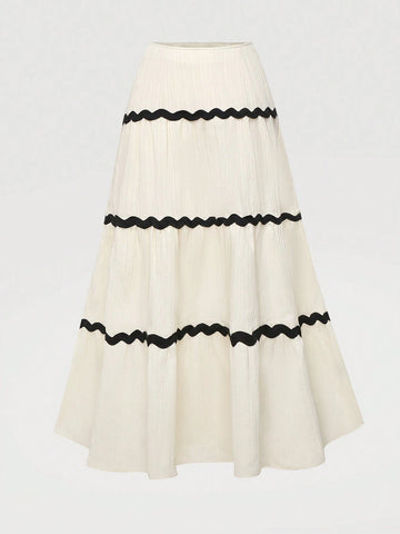 Frenchy Women's Fashion Color Block Wave Knee-Length Skirt