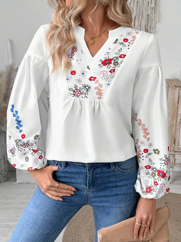 Frenchy Women's Floral Print Casual Long Sleeve Blouse