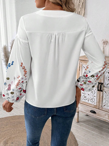 Frenchy Women's Floral Print Casual Long Sleeve Blouse