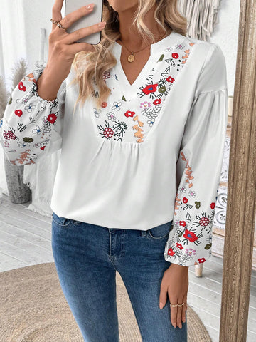 Frenchy Women's Floral Print Casual Long Sleeve Blouse