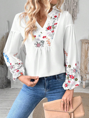 Frenchy Women's Floral Print Casual Long Sleeve Blouse