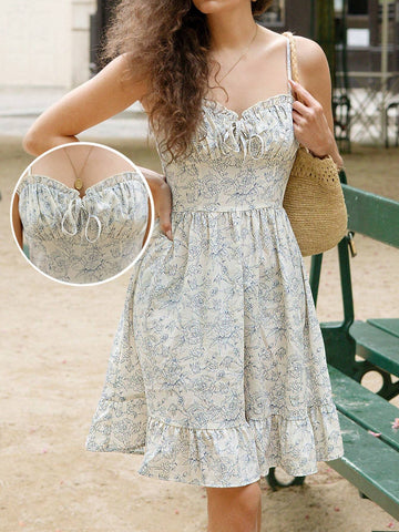 Women's Floral Spaghetti Strap Wrap Sleeveless Dress For Summer Summer Romantic Wedding