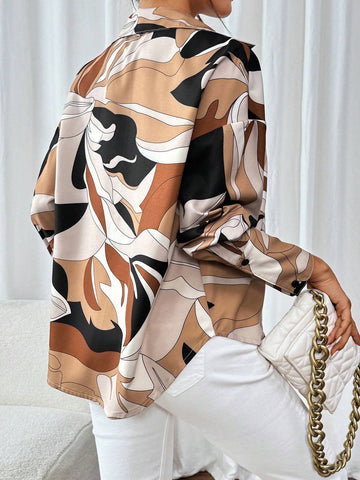 Frenchy Women's French Floral Print Balloon Sleeve Shirt