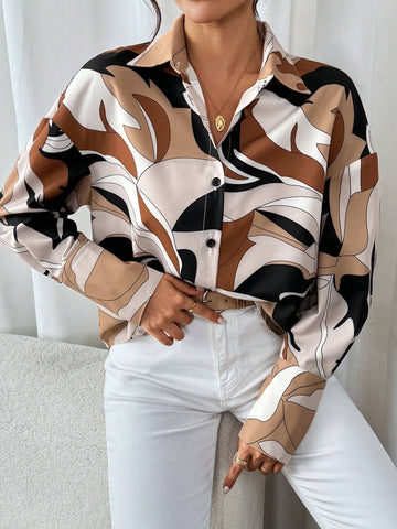 Frenchy Women's French Floral Print Balloon Sleeve Shirt