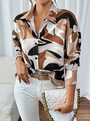 Frenchy Women's French Floral Print Balloon Sleeve Shirt