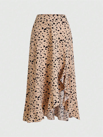Frenchy Women's Full-Printed Asymmetric Hem Midi Skirt With Ruffles