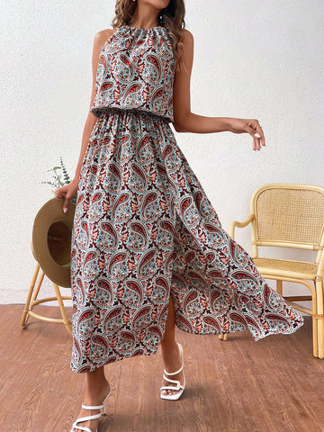 Frenchy Women's Full-Printed High-Slit Dress