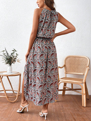 Frenchy Women's Full-Printed High-Slit Dress
