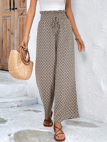 Frenchy Women's Full Print Paper Bag Waist Pants