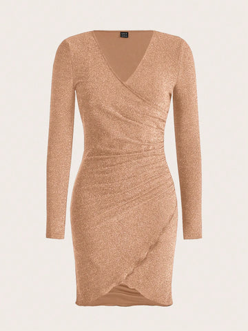 Women's Glittery Wrap Bodycon Party Dress