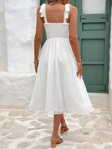 Women's Holiday Casual Solid Color Texture Slit Spaghetti Strap Dress