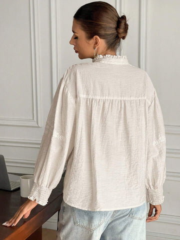 Frenchy Women's Leisure Holiday White Embroidered Button-Up Blouse