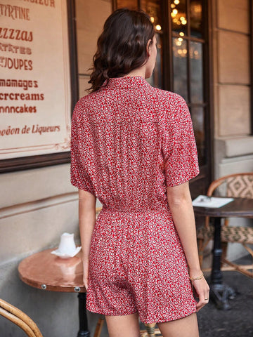 Women's Loose Fit Casual Jumpsuit With Small Floral Print