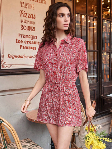 Women's Loose Fit Casual Jumpsuit With Small Floral Print