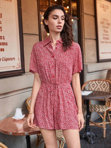 Women's Loose Fit Casual Jumpsuit With Small Floral Print