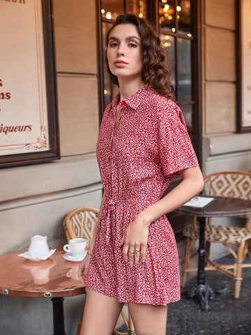 Women's Loose Fit Casual Jumpsuit With Small Floral Print