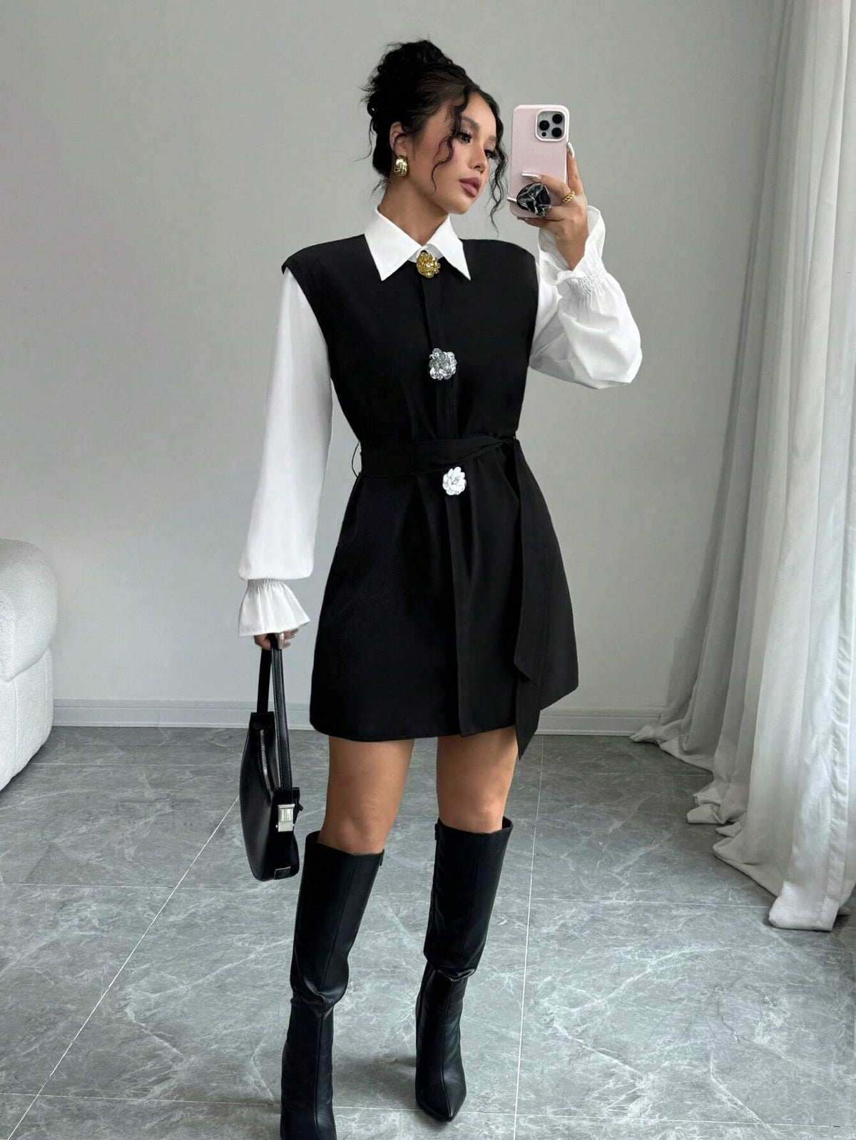 Women's Minimalist Casual Short Dress With 3D Floral Decor