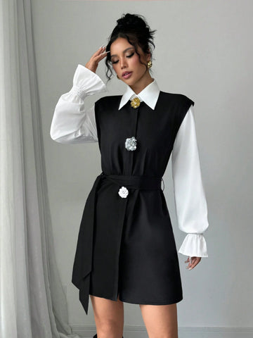 Women's Minimalist Casual Short Dress With 3D Floral Decor