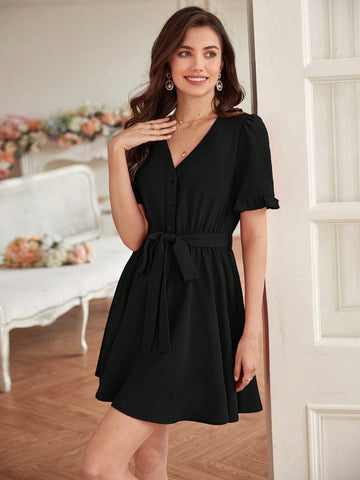 Women's Off-Shoulder Ruffle Sleeve Empire Waist Dress