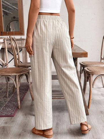 Frenchy Women's Old Money Style Striped Tapered Vacation Casual Linen Pants,Frenchies 70s Outfit Fall Women Clothes Matching Styles, Simple Daily Khaki Pants,Back To School Clothes,Teacher Pants,Commute,Minimalist,Office,Old Money,Simple