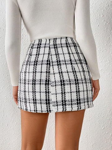 Frenchy Women's Overlap Buttoned Slit Shorts,Commute,Office,Old Money,Simple,Minimalist,