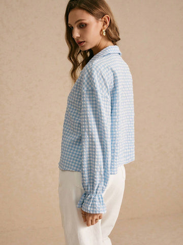 Frenchy Women's Plaid Long Sleeve Casual Shirt For Daily Commute, Spring & Summer