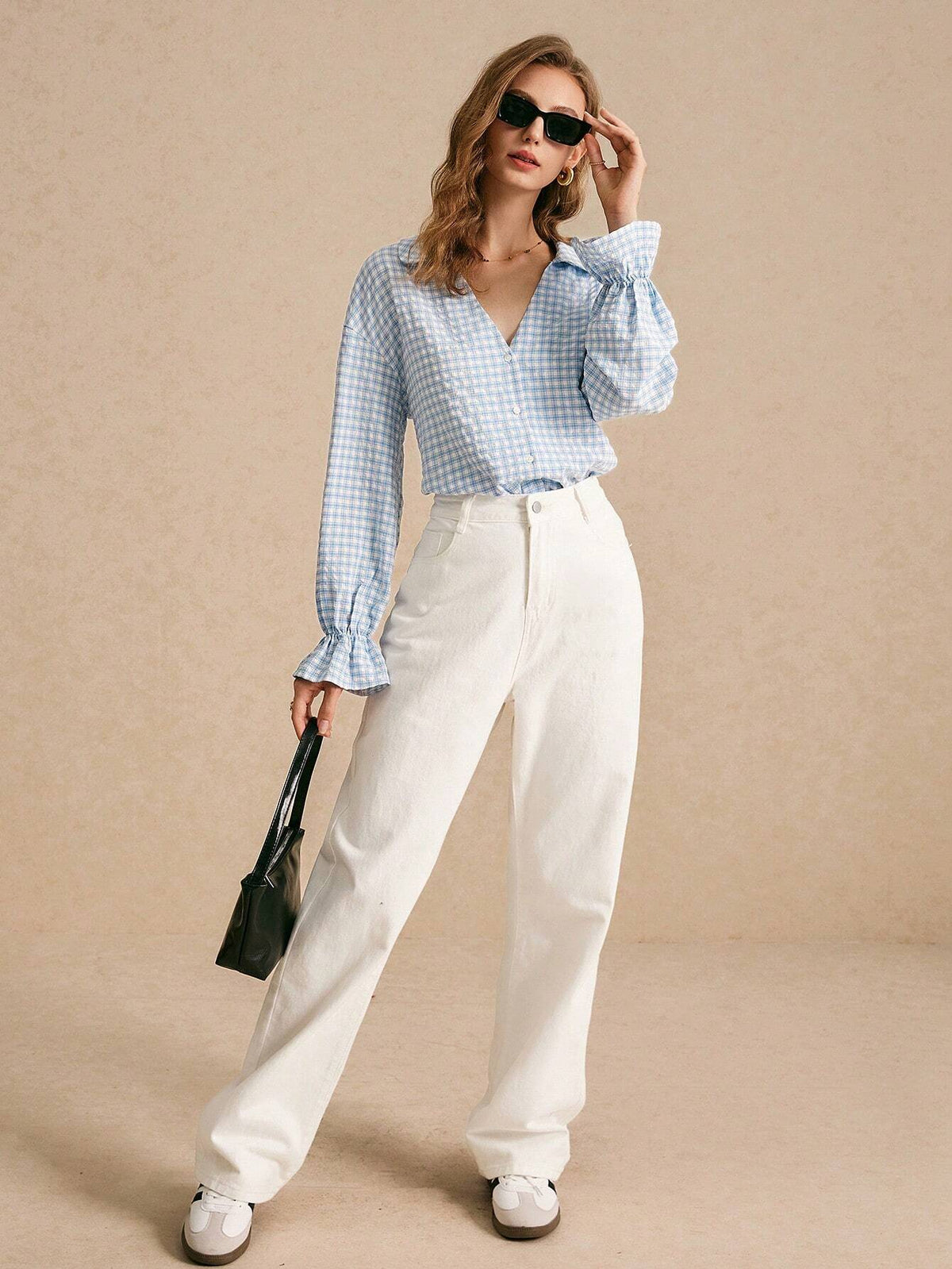 Frenchy Women's Plaid Long Sleeve Casual Shirt For Daily Commute, Spring & Summer