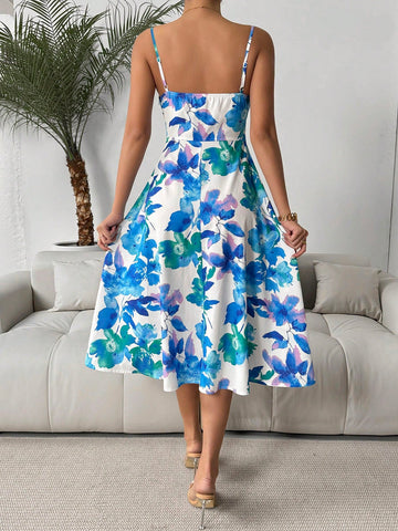 Frenchy Women's Plant Print Slit Hem Cami Dress