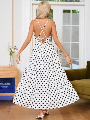 Women's Polka Dot Sleeveless Spaghetti Straps Dress