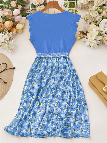 Women's Printed Belted Casual Summer Dress