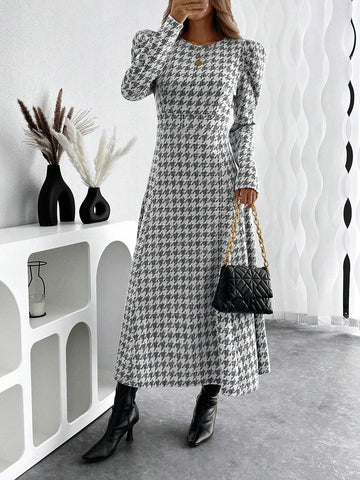 Women's Printed Long Sleeve Crew Neck Dress
