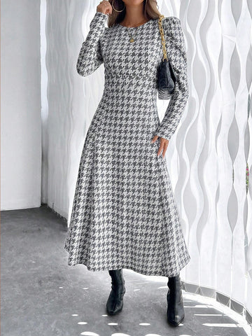 Women's Printed Long Sleeve Crew Neck Dress