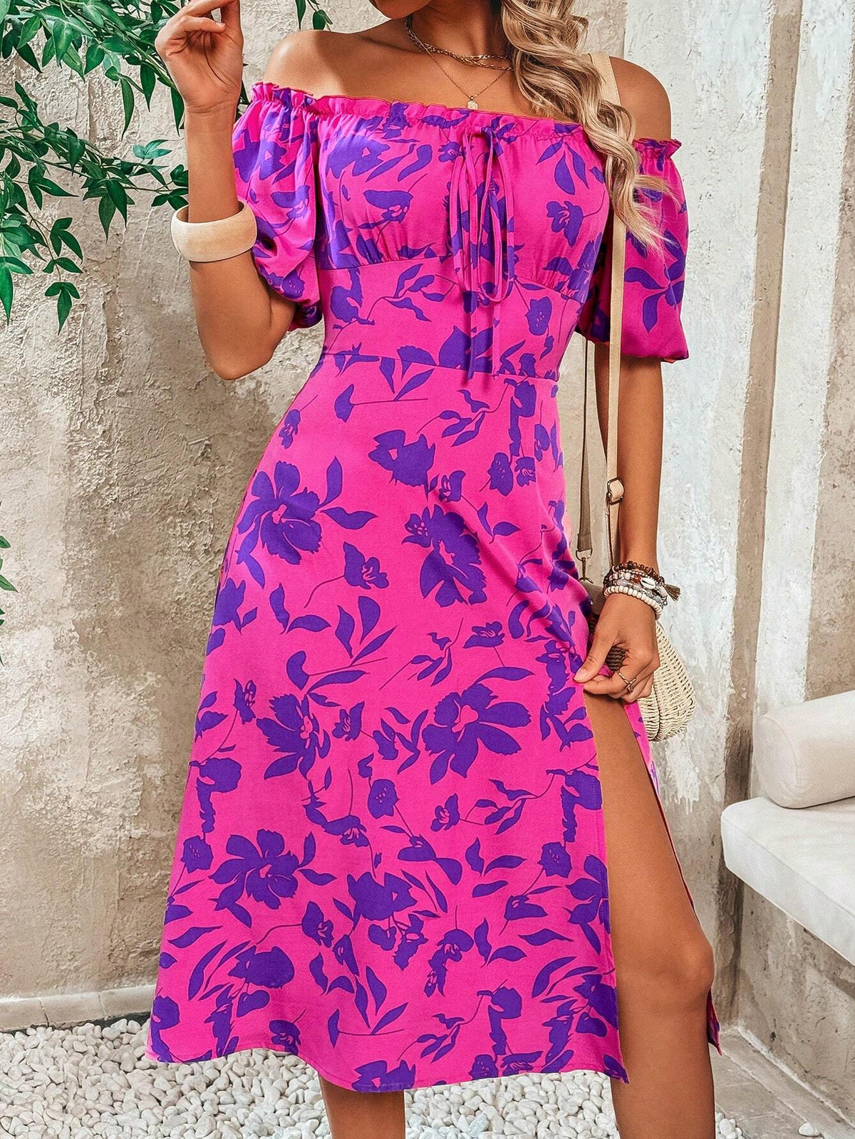 Women's Printed Off Shoulder Dress
