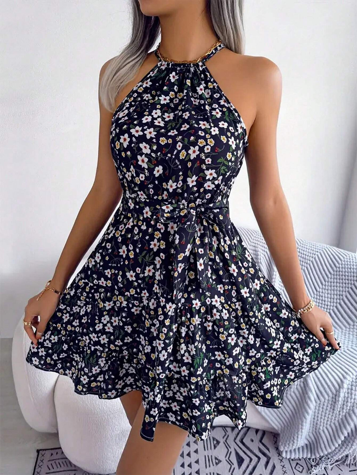 Women's Random Printed Basic Daily Strappy Dress