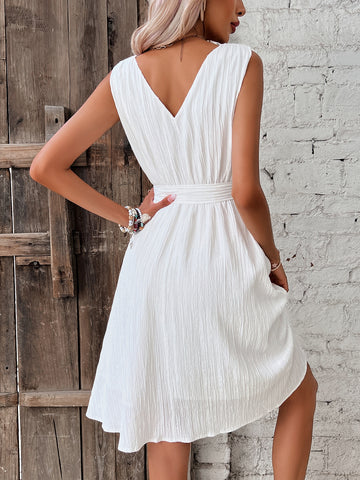 Women's Romantic Elegant Texture Fabric A-Line Dress With Waist Tie