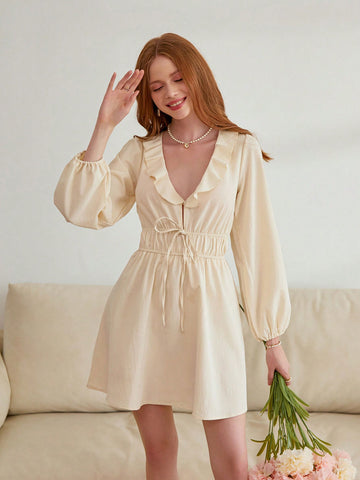Women's Ruffle Hem Long Sleeve Dress