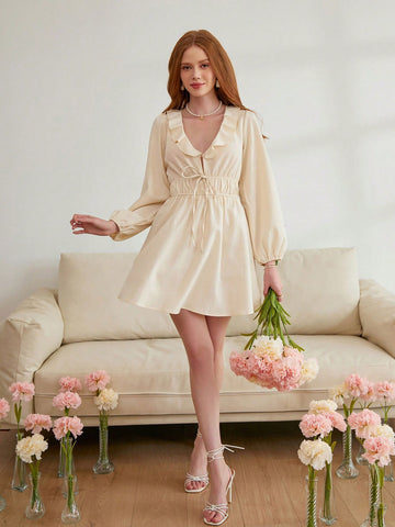 Women's Ruffle Hem Long Sleeve Dress