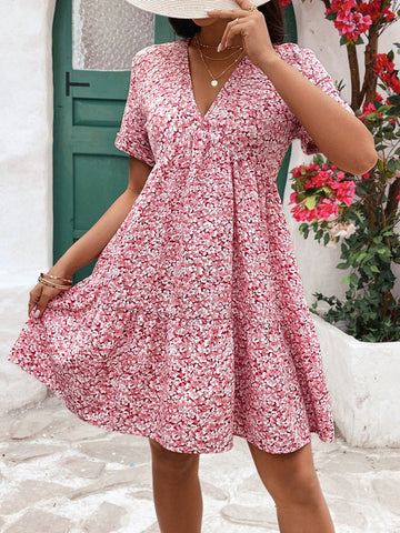 Women's Short Sleeve Floral Print Dress