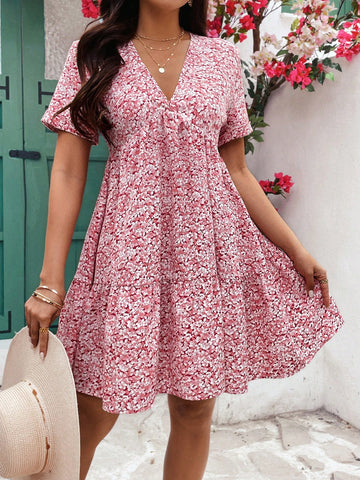 Women's Short Sleeve Floral Print Dress