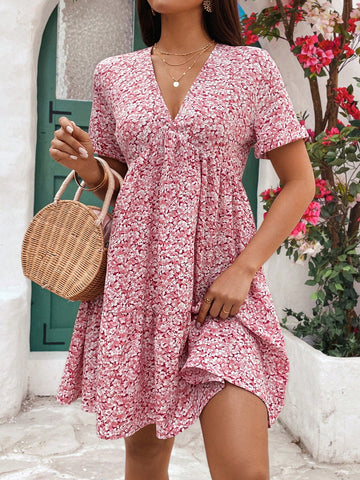 Women's Short Sleeve Floral Print Dress